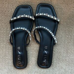 Unisa Black Sandals with Crystal Embellishments